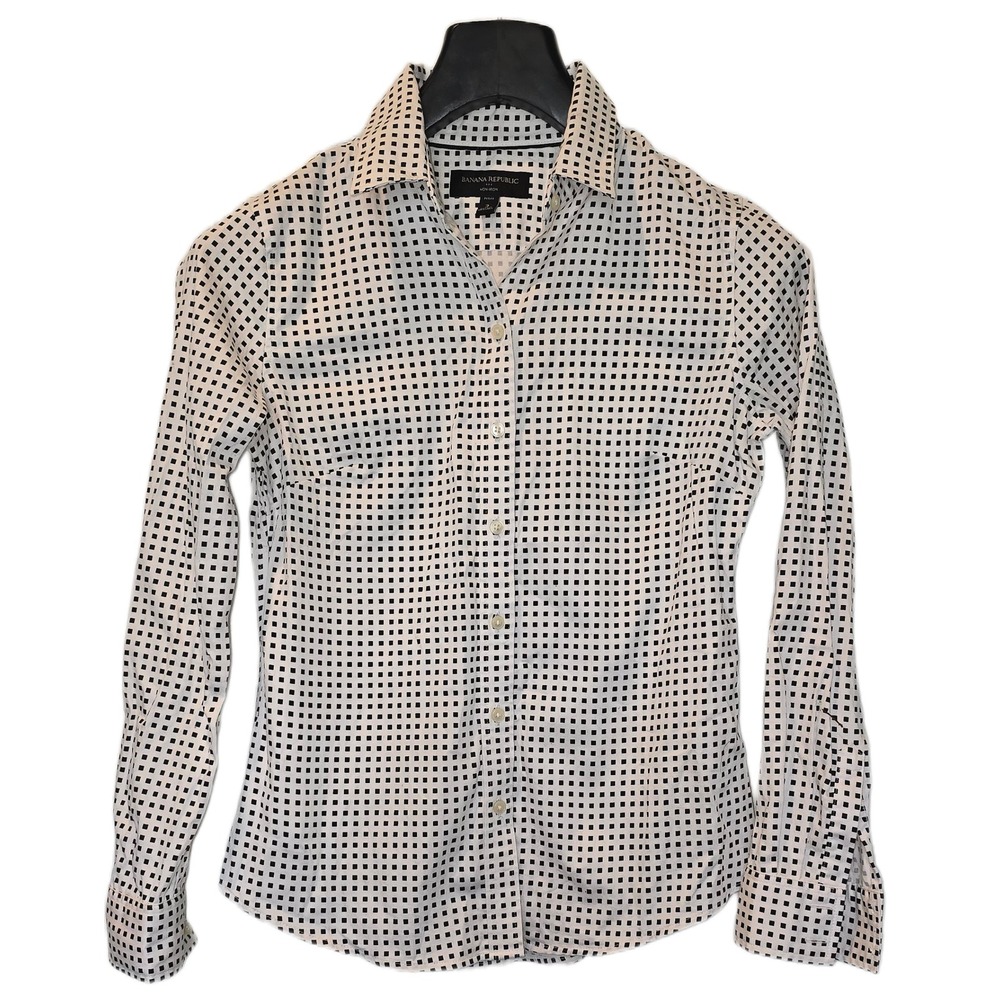Banana Republic Non-Iron Tailored Shirt Whiteā Black Geometric Square Print 2P